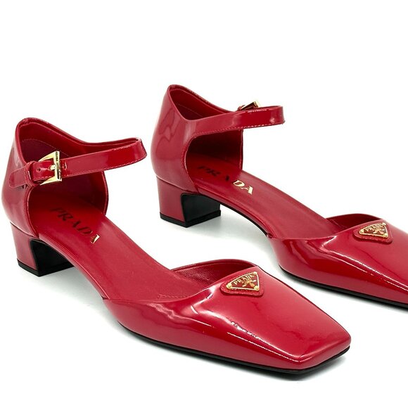 PRADA Modellerie Logo D'Orsay Square Toe Ankle Strap Mary Jane Pumps Heels - Picture 14 of 16